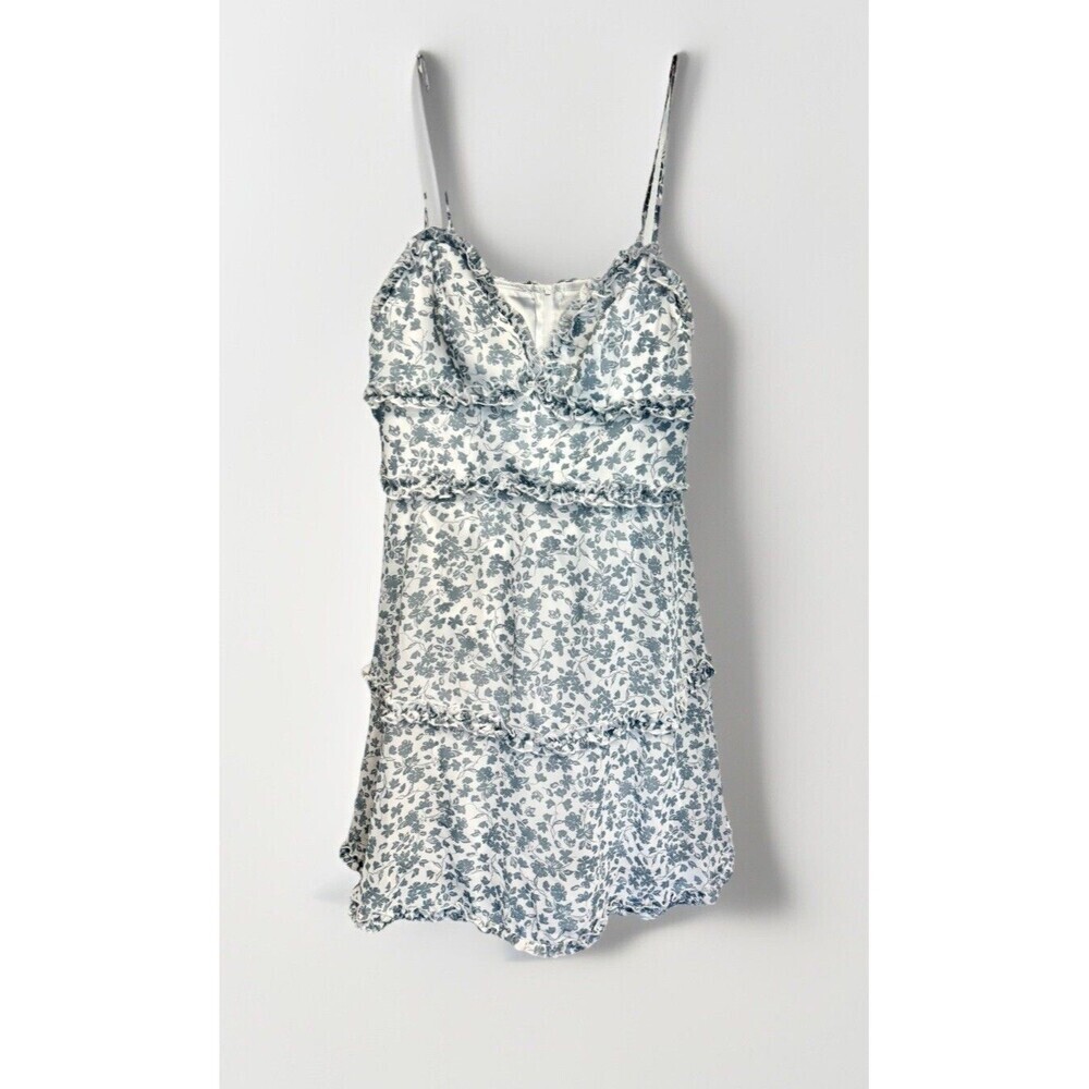 B Smart Y2K Babydoll Floral Cottage White Blue Girly Milkmaid Mini Dress Large - Picture 2 of 9